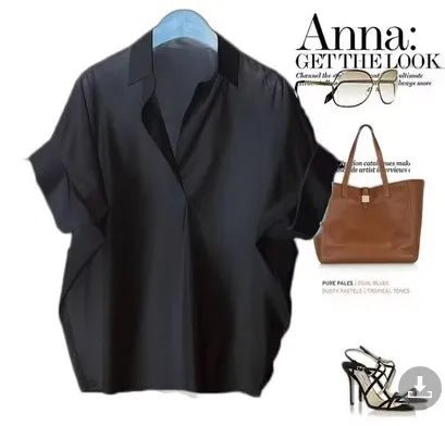 Vintage Shirt Versatile Blouse Batwing Sleeve Short - Sleeve Blouse - Zeprah