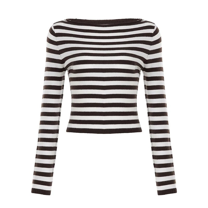 Vintage Y2K Striped Long Sleeve Slim Fit Women's T-Shirt Eco - Friendly Anti - Wrinkle Autumn Digital Printing Hot Selling - Zeprah