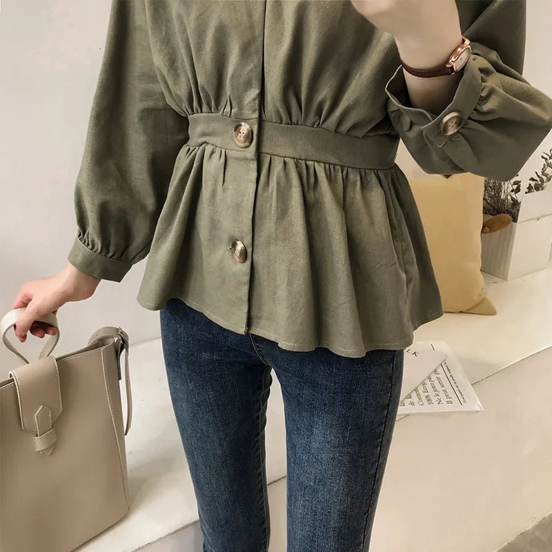 Waist - Cinching Shirt Plain Hot - selling Blouse Gentle Long - Sleeved Shirt - Zeprah