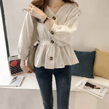 Waist - Cinching Shirt Plain Hot - selling Blouse Gentle Long - Sleeved Shirt - Zeprah