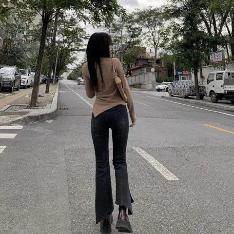 waist - cinching T-shirt Women's Design ruched Autumn and Winter women's clothing slim - fit tops for women - Zeprah