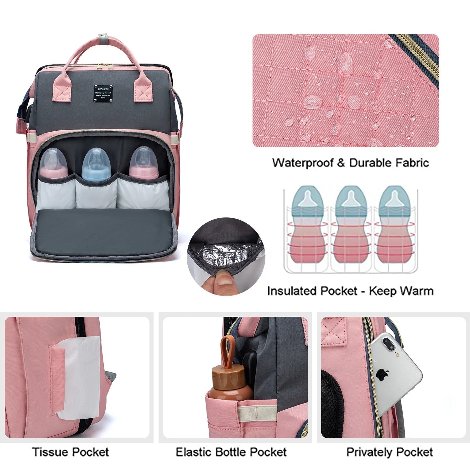 Waterproof Foldable Baby Bed Diaper Bag with Bed Travel Backpack for Busy Parents - Zeprah
