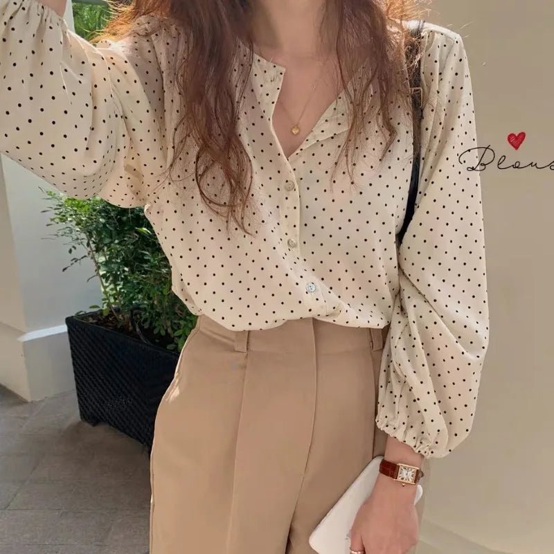 Wave Point Lady's Blouse Puff Sleeve Long - Sleeved Shirt Hot - selling Woman's Shirt - Zeprah