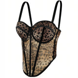 Wearable Push up Corset Bra & Bustier Top - Breathable Summer Leopard Print Mesh Lace with Garter Straps Full Cup - Zeprah