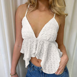 White Backless Camisole Top High Quality Asymmetric Hem Vest Sexy Sleeveless Holiday Wear - Zeprah