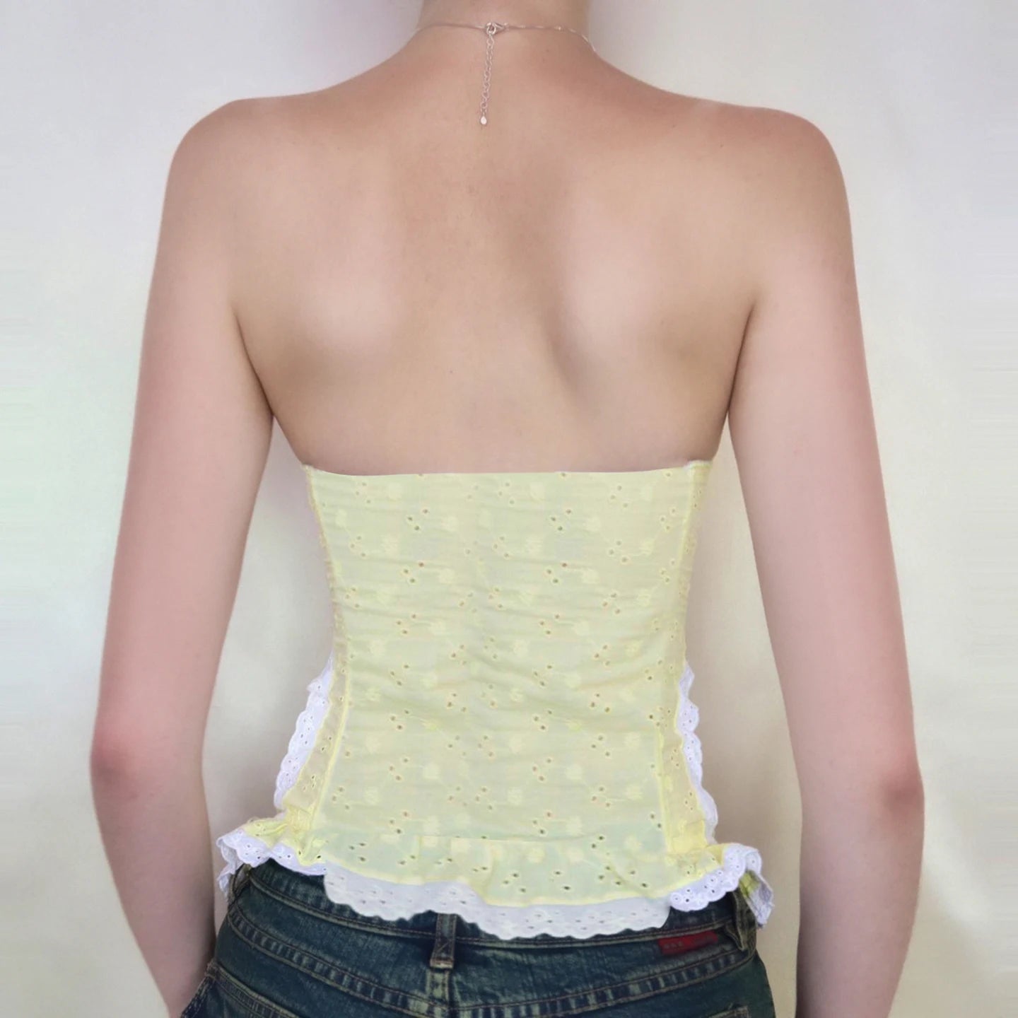 White Floral Lace Breathable Tank Tops Short Corset Top Bow Fashion Sexy Bodycon Bustier Waist Shaping - Zeprah