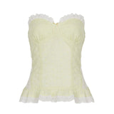 White Floral Lace Breathable Tank Tops Short Corset Top Bow Fashion Sexy Bodycon Bustier Waist Shaping - Zeprah