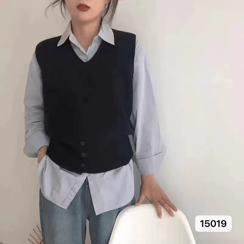 Wholesale Fashion Sleeveless Vest Cardigan | Modern V - Neck Knit Waistcoat | Casual Solid Spandex/Polyester Pullover | Breathable 3D Embroidery Button Detail - Zeprah