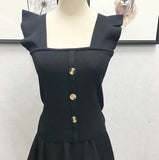 Wholesale Sexy Square Collar Women's Button Knit Vest Solid Color Sleeveless Slim Tops Knitwear Vest - Zeprah