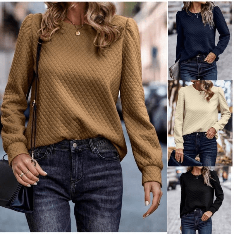 Wholesale Women's Casual Sweatshirt Pullover | New Arrival Solid Check Bubble Design | Comfortable O - Neck Full Sleeve Polyester |Winter/Autumn Fashion - Zeprah