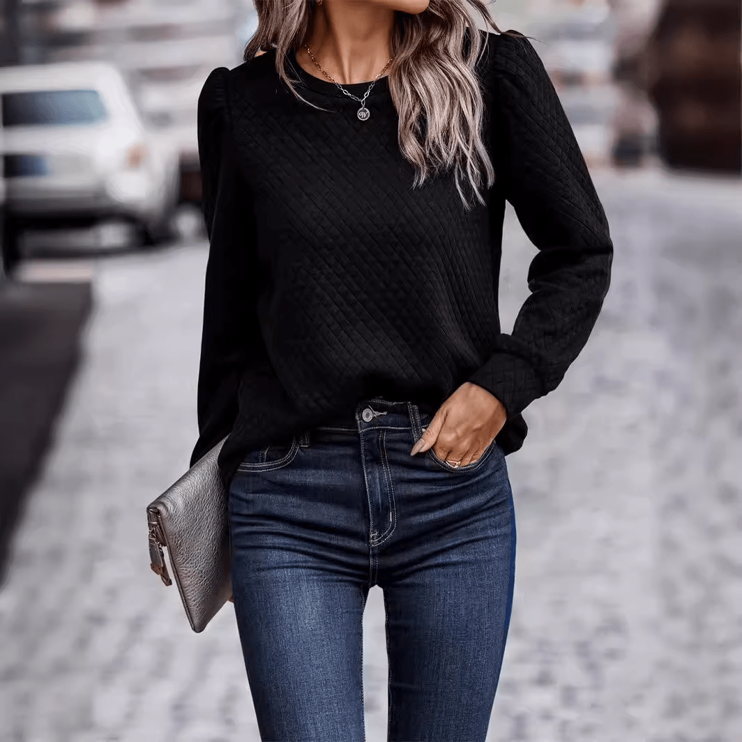 Wholesale Women's Casual Sweatshirt Pullover | New Arrival Solid Check Bubble Design | Comfortable O - Neck Full Sleeve Polyester |Winter/Autumn Fashion - Zeprah