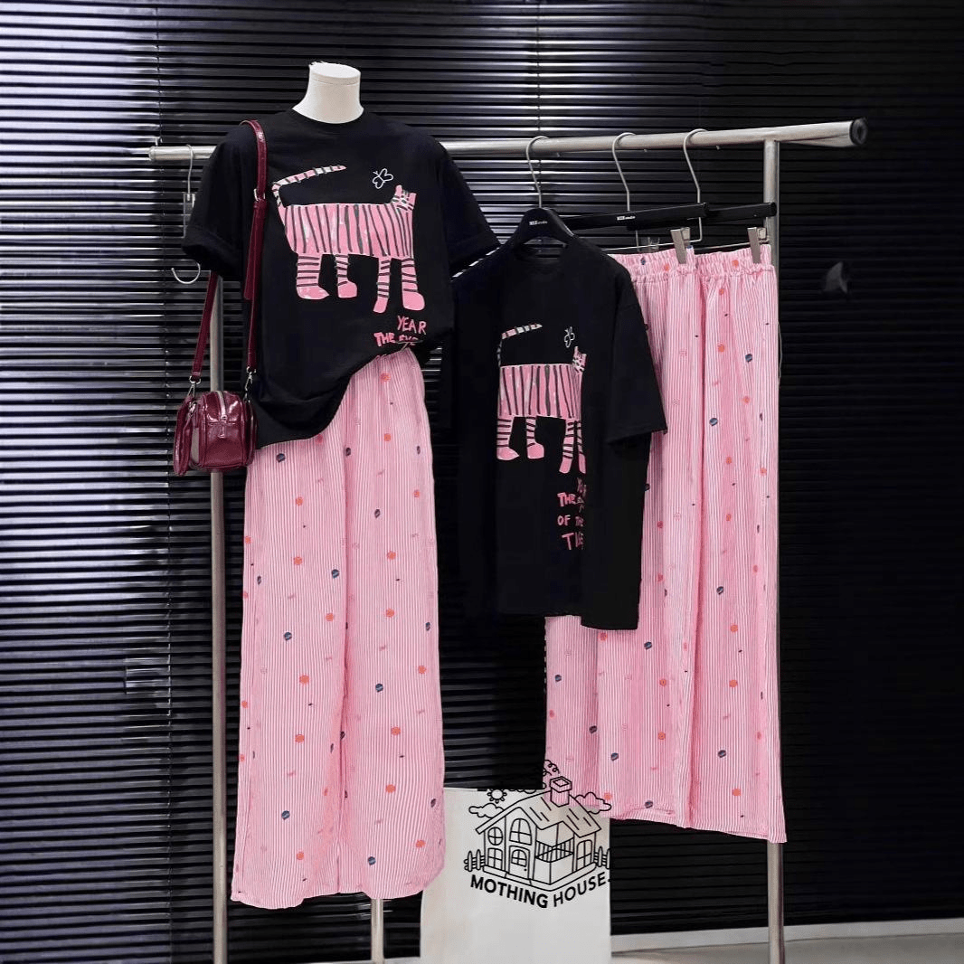 Wholesale Women's Korean Style 2 - Piece Shorts Set | Vintage Pink Wave Point Print | High Waist Slimming Wide Leg Pants | Casual O - Polyester Suit - Zeprah