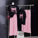 Wholesale Women's Korean Style 2 - Piece Shorts Set | Vintage Pink Wave Point Print | High Waist Slimming Wide Leg Pants | Casual O - Polyester Suit - Zeprah