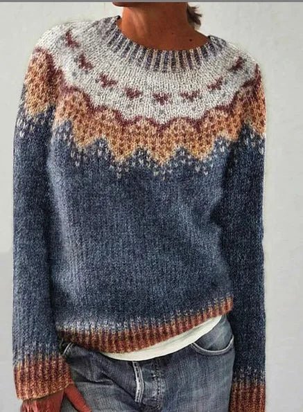 Winter Casual European American Style Women's Sweater O - Neck Color Block Anti - Pilling Loose Fit Pullover Knitwear - Zeprah