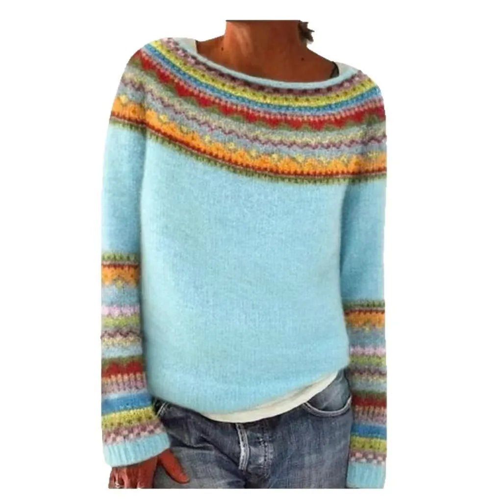 Winter Casual European American Style Women's Sweater O - Neck Color Block Anti - Pilling Loose Fit Pullover Knitwear - Zeprah