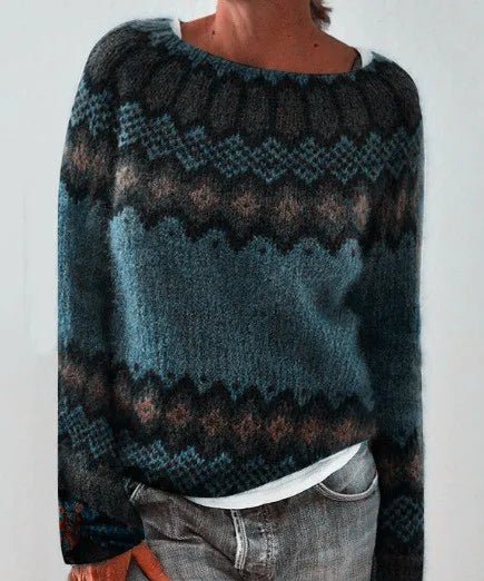 Winter Casual European American Style Women's Sweater O - Neck Color Block Anti - Pilling Loose Fit Pullover Knitwear - Zeprah