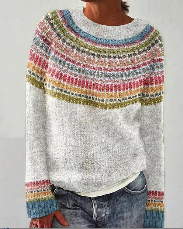 Winter Casual European American Style Women's Sweater O - Neck Color Block Anti - Pilling Loose Fit Pullover Knitwear - Zeprah