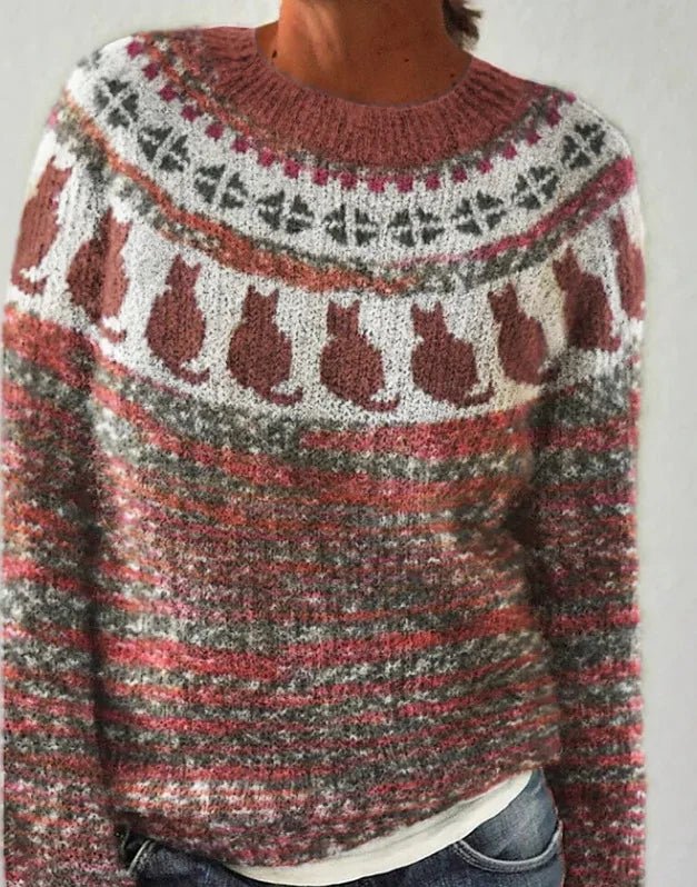 Winter Casual European American Style Women's Sweater O - Neck Color Block Anti - Pilling Loose Fit Pullover Knitwear - Zeprah