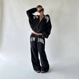 Winter Knitting Tracksuit Set Oversized Zip Hoodie Straight Leg Pants Women Casual Eco - Friendly Breathable - Zeprah