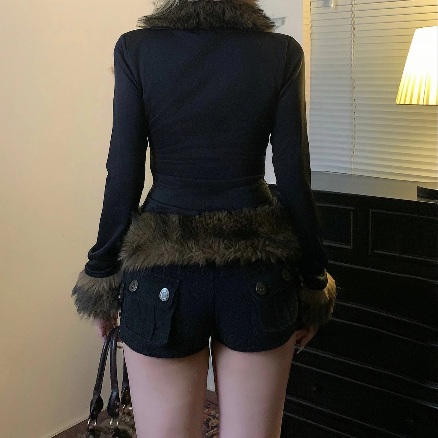 Winter Windproof Eco - Friendly Casual Knitted Plush Fur Trim Polyester Buckle Belt Slim Fit Waist Regular Sleeve - Zeprah