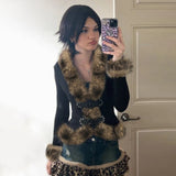 Winter Windproof Eco - Friendly Casual Knitted Plush Fur Trim Polyester Buckle Belt Slim Fit Waist Regular Sleeve - Zeprah