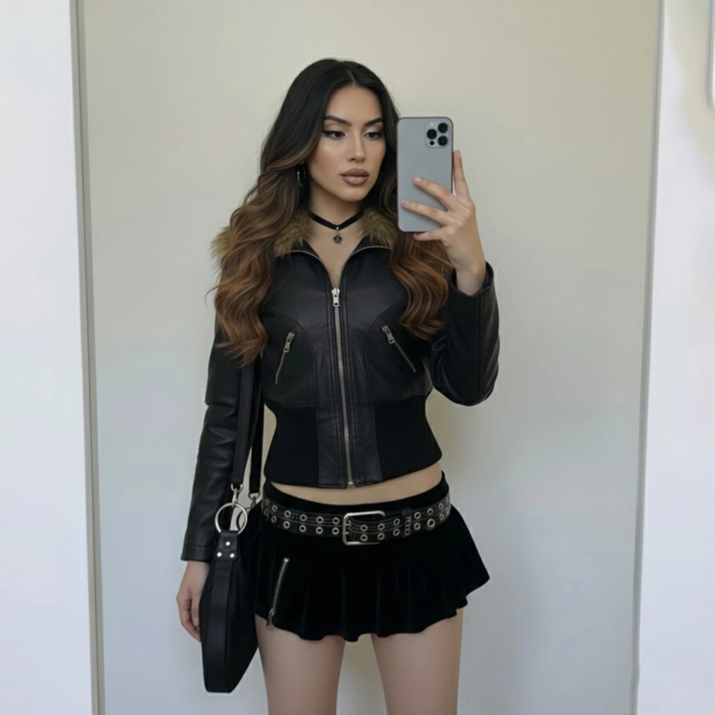 Winter Womens Short Biker Jacket Distressed Faux Leather Woven Windproof with Plush Lined Collar - Zeprah