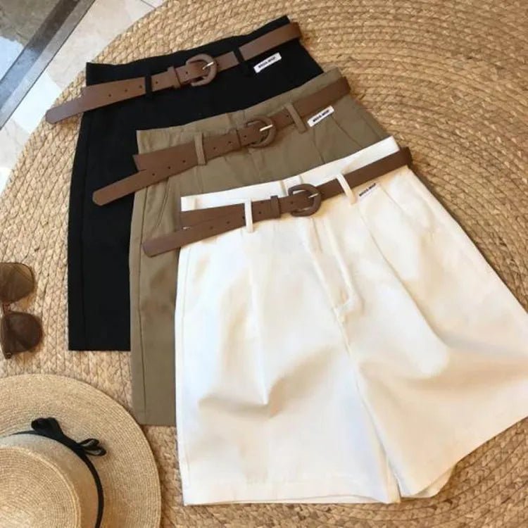WITH BELT Workwear Shorts Women's High Waist Elegant Suit Shorts - Zeprah