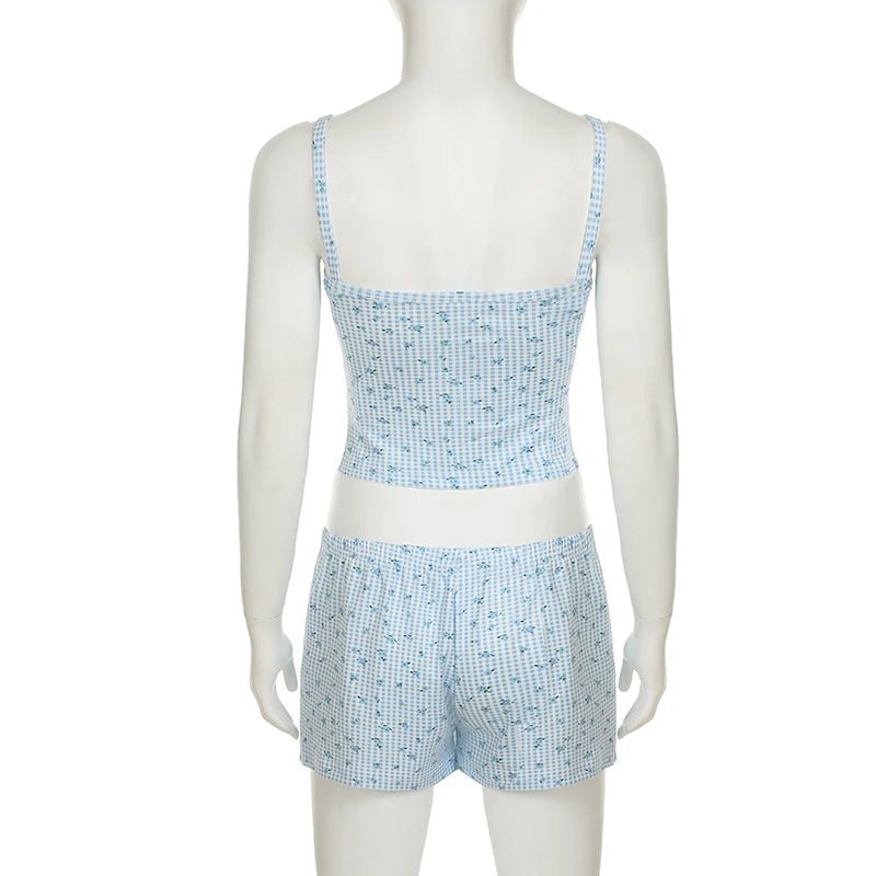 Women 2 - Piece Skinny Knitting Lace Pajama Set Casual Vest & Shorts Sleepwear Cute Children's Loungewear - Zeprah