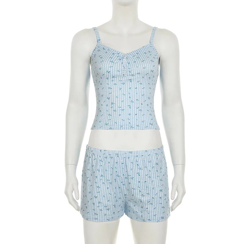 Women 2 - Piece Skinny Knitting Lace Pajama Set Casual Vest & Shorts Sleepwear Cute Children's Loungewear - Zeprah