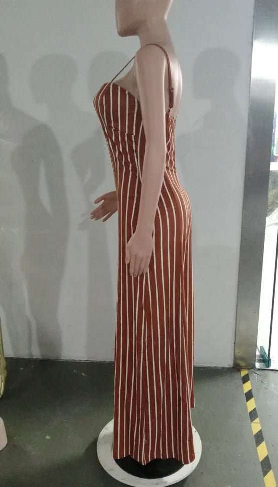 Women Casual Striped Wide - Leg Jumpsuits Sleeveless Solid Color Jumpsuit High - waisted Long Pants - Zeprah