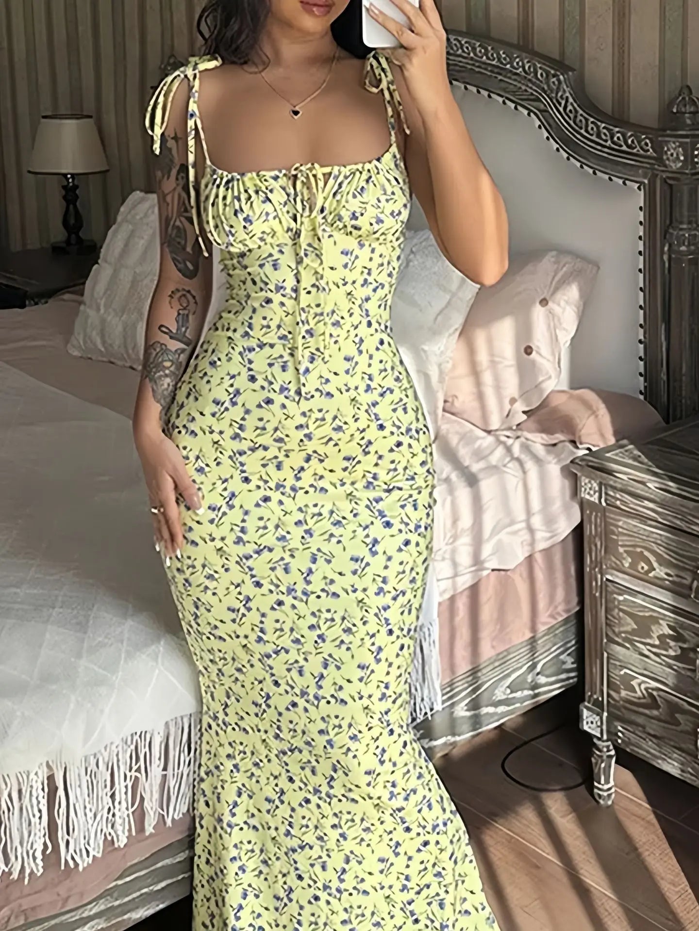 Women Dress Summer New Flower Printed Strapless Elegant U - Neck Sleeveless Backless Dress for Women - Zeprah