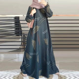 Women Fashion Print Muslim O - Neck Long Sleeve Arabia Turkey Malay Traditional Clothing Casual Robe Dress - Zeprah