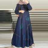 Women Fashion Print Muslim O - Neck Long Sleeve Arabia Turkey Malay Traditional Clothing Casual Robe Dress - Zeprah