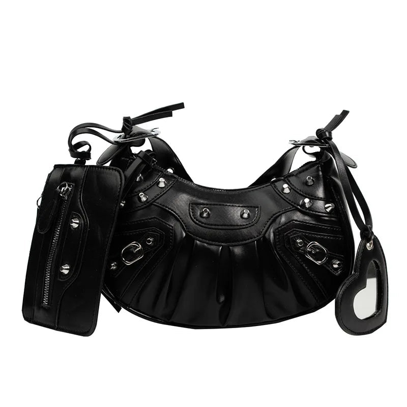 Women Hobo Handbags Motorcycle Tote Bags Rivet Purse Shoulder Bag Totes Punk Hip Hop Satchel Style Handbags - Zeprah