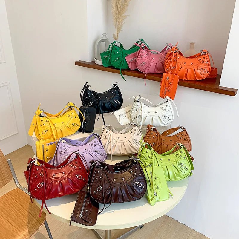 Women Hobo Handbags Motorcycle Tote Bags Rivet Purse Shoulder Bag Totes Punk Hip Hop Satchel Style Handbags - Zeprah