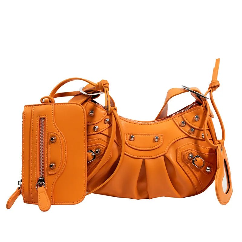 Women Hobo Handbags Motorcycle Tote Bags Rivet Purse Shoulder Bag Totes Punk Hip Hop Satchel Style Handbags - Zeprah
