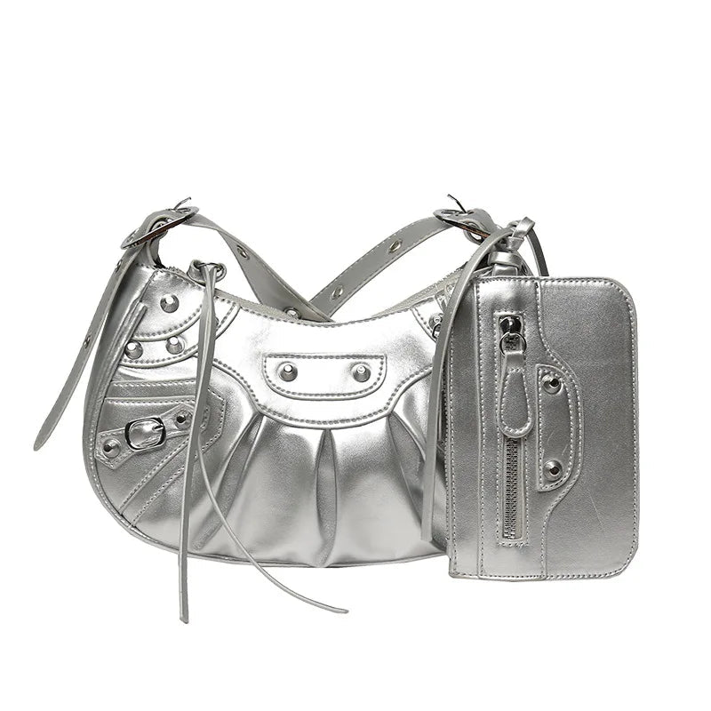 Women Hobo Handbags Motorcycle Tote Bags Rivet Purse Shoulder Bag Totes Punk Hip Hop Satchel Style Handbags - Zeprah