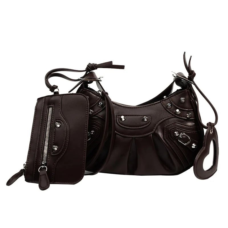 Women Hobo Handbags Motorcycle Tote Bags Rivet Purse Shoulder Bag Totes Punk Hip Hop Satchel Style Handbags - Zeprah