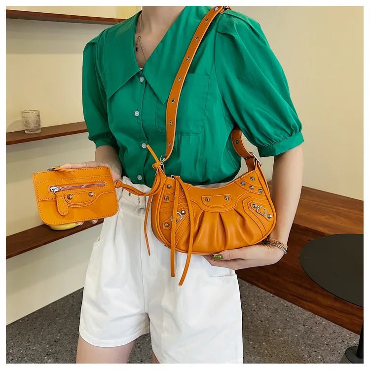 Women Hobo Handbags Motorcycle Tote Bags Rivet Purse Shoulder Bag Totes Punk Hip Hop Satchel Style Handbags - Zeprah