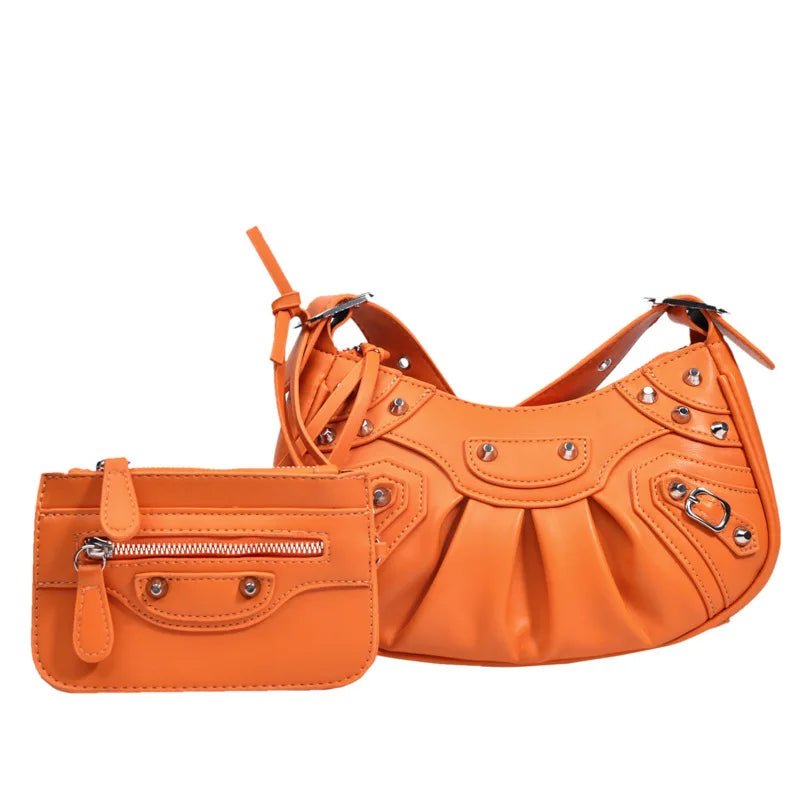 Women Hobo Handbags Motorcycle Tote Bags Rivet Purse Shoulder Bag Totes Punk Hip Hop Satchel Style Handbags - Zeprah