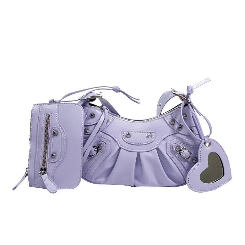 Women Hobo Handbags Motorcycle Tote Bags Rivet Purse Shoulder Bag Totes Punk Hip Hop Satchel Style Handbags - Zeprah