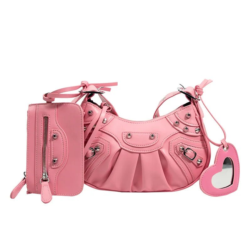 Women Hobo Handbags Motorcycle Tote Bags Rivet Purse Shoulder Bag Totes Punk Hip Hop Satchel Style Handbags - Zeprah