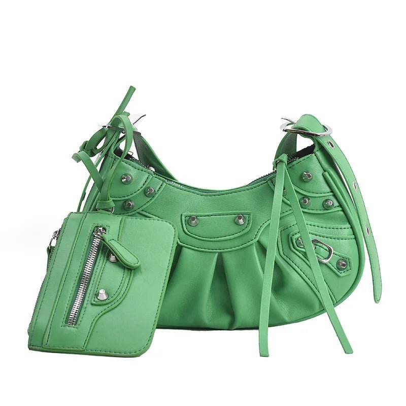 Women Hobo Handbags Motorcycle Tote Bags Rivet Purse Shoulder Bag Totes Punk Hip Hop Satchel Style Handbags - Zeprah