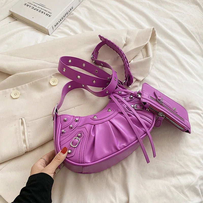 Women Hobo Handbags Motorcycle Tote Bags Rivet Purse Shoulder Bag Totes Punk Hip Hop Satchel Style Handbags - Zeprah