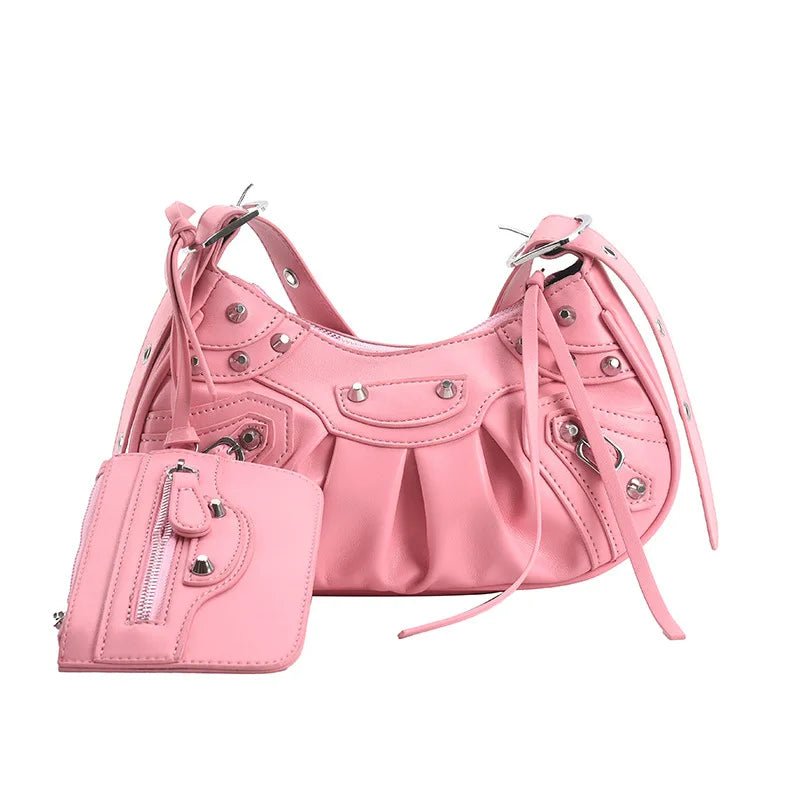 Women Hobo Handbags Motorcycle Tote Bags Rivet Purse Shoulder Bag Totes Punk Hip Hop Satchel Style Handbags - Zeprah