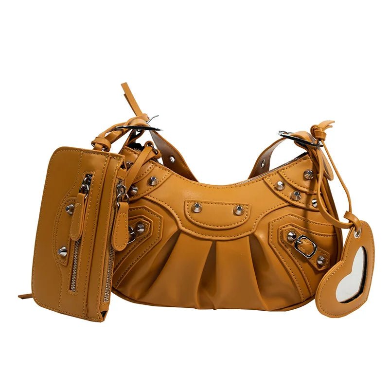 Women Hobo Handbags Motorcycle Tote Bags Rivet Purse Shoulder Bag Totes Punk Hip Hop Satchel Style Handbags - Zeprah