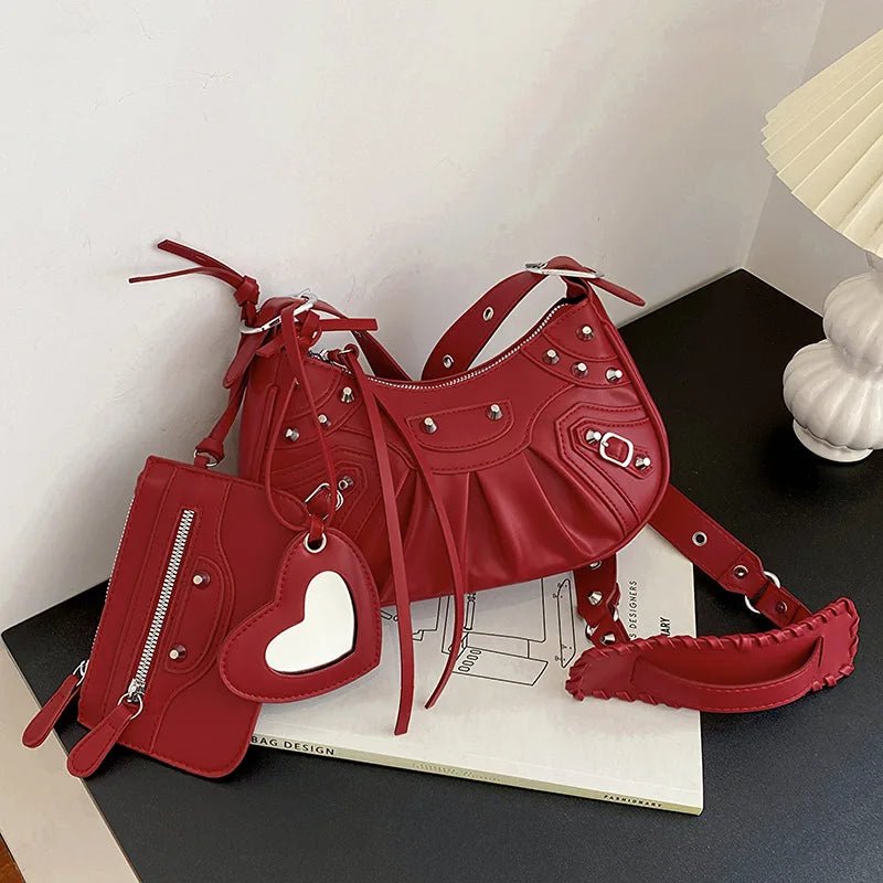 Women Hobo Handbags Motorcycle Tote Bags Rivet Purse Shoulder Bag Totes Punk Hip Hop Satchel Style Handbags - Zeprah
