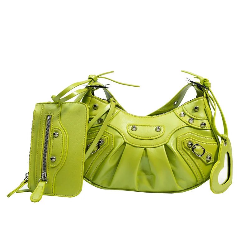 Women Hobo Handbags Motorcycle Tote Bags Rivet Purse Shoulder Bag Totes Punk Hip Hop Satchel Style Handbags - Zeprah