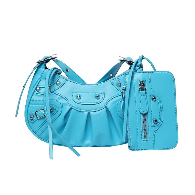 Women Hobo Handbags Motorcycle Tote Bags Rivet Purse Shoulder Bag Totes Punk Hip Hop Satchel Style Handbags - Zeprah