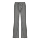 Women Mid Waist Straight Leg Flat Front Casual Drawstring Trousers Striped Minimalist Lightweight Spring Daily Wear - Zeprah